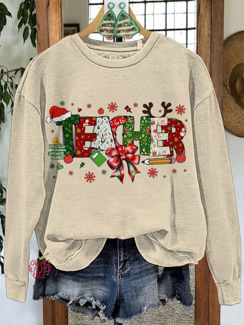 Teacher Christmas Coquette Casual Sweatshirt