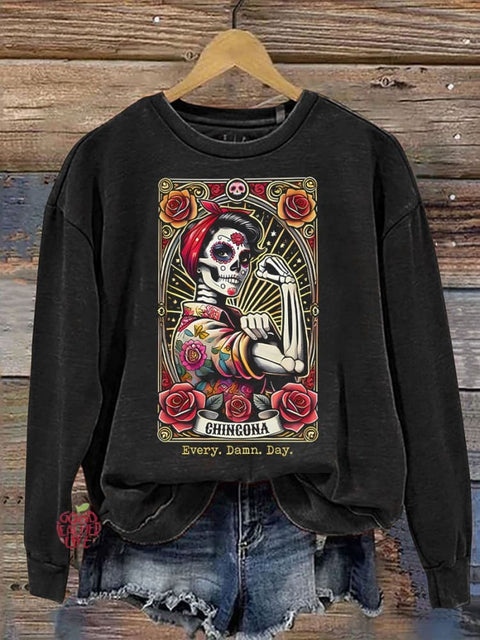 Chingona Every Damn Day Casual Print Sweatshirt