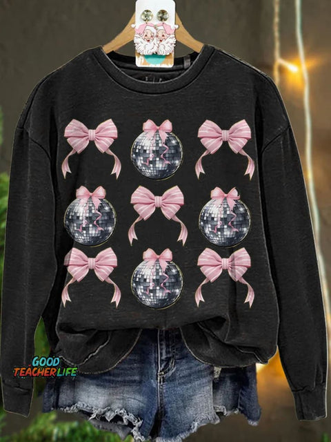 New Year Pink Coquette Disco Ball Casual  Sweatshirt