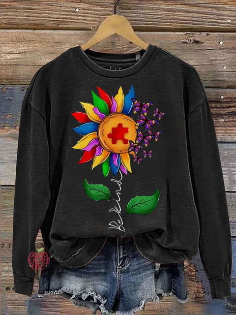 Be Kind And We'll Fly Like Butterflies Casual Print Sweatshirt