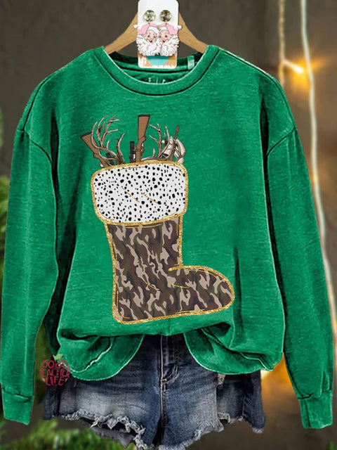 Camo Christmas Stocking Casual Sweatshirt