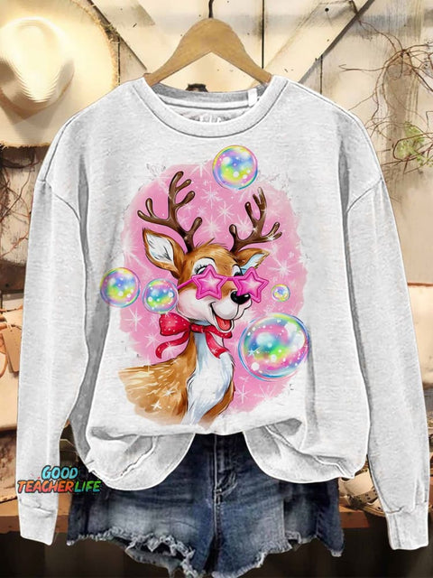 Iridescent Reindeer Christmas Casual Sweatshirt