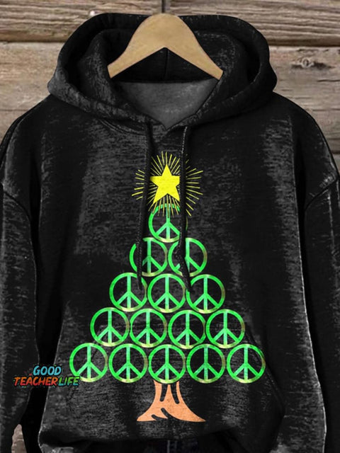 Peace Sign Christmas Tree Graphic Printed Casual Sweatshirt