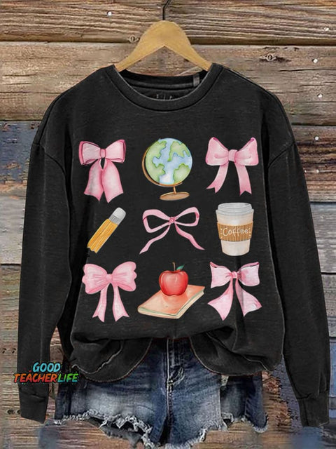 Teacher Pink Bows Coquette Casual  Sweatshirt
