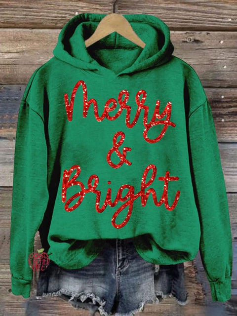 Christmas Sparkly Glitter Merry and Bright  Women's Print Casual Sweatshirt