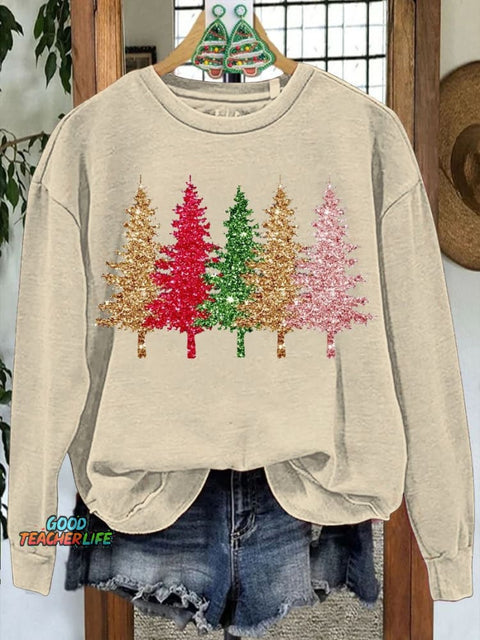 Christmas tree colorful sparkle glitter Casual  Sweatshirt