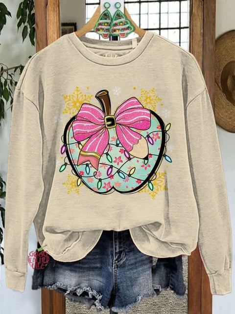 Colorful Glitter Apple Bow Teacher Merry Christmas Casual Sweatshirt