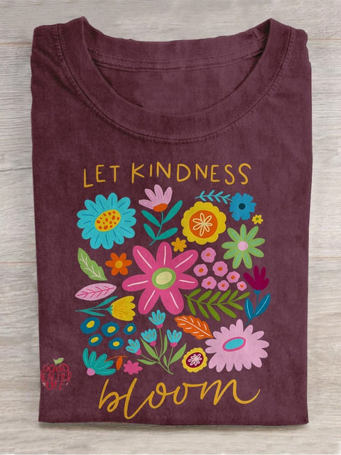 Let Kindness Bloom Boho Flower Casual Print T-shirt