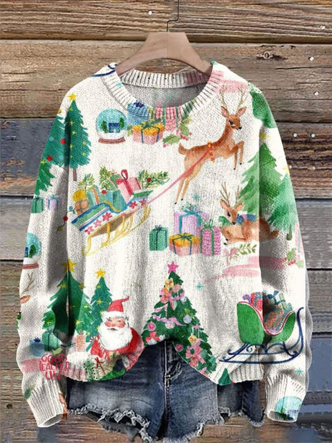 Christmas Pattern Art Print Knit Pullover Sweater