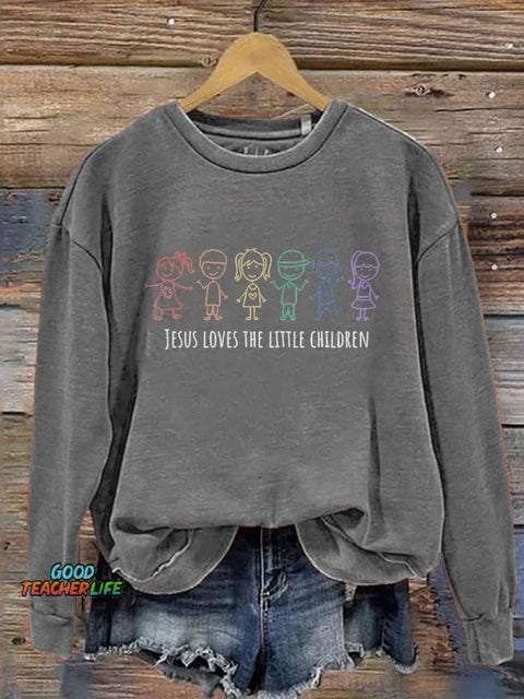 Jesus Loves The Little Children Autism Awareness Christian Print Casual Sweatshirt