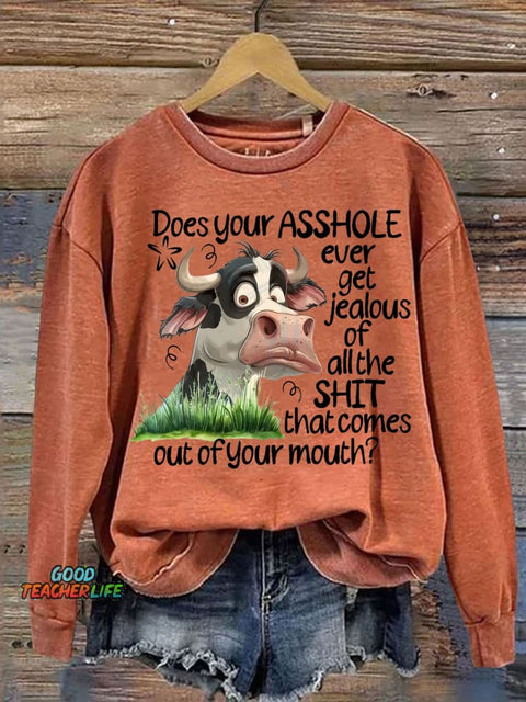 Funny Letter Cow Art Print Casual  Sweatshirt