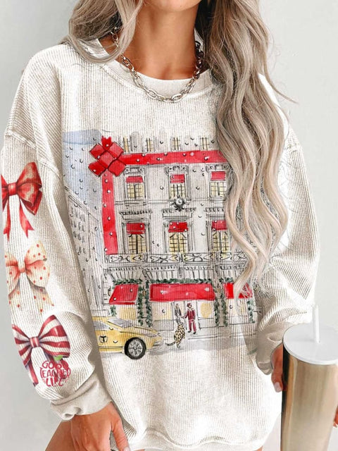 Women's Christmas Gift Snowy Night Casual Print Shirt