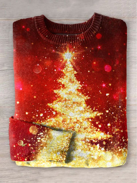 Glitter Christmas Tree Art Print Knit Pullover Sweater