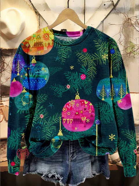 Retro Christmas Lanterns Casual Print Sweatshirt