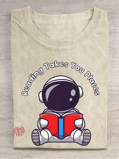 Reading Takes You Places Casual Print T-shirt