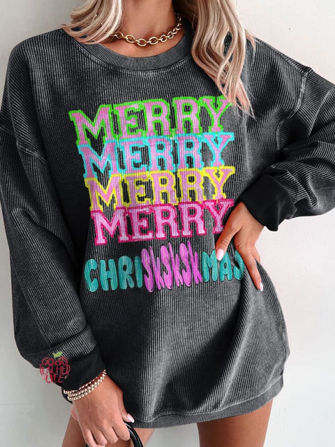 Women's Merry Merry Chriskskmas Casual Print Sweatshirt