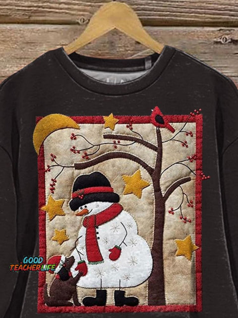 Winter Snowman Quilt Art Printed Casual Sweatshirt
