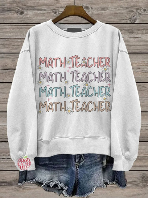 Math Teacher Casual Print Sweatshirt