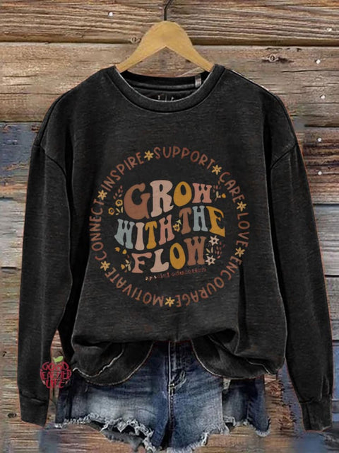 Grow with The Flow Special Education Teacher Mental Health Casual Print Sweatshirt