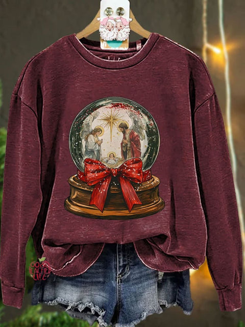 Jesus Christmas Bow Glitter Casual Sweatshirt