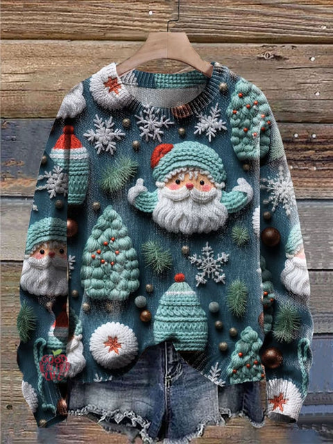 Santa Claus Print Knit Pullover Sweater