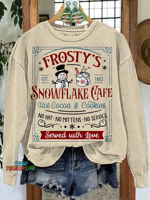 Snowflake Cafe Teacher Print Casual Sweatshirt