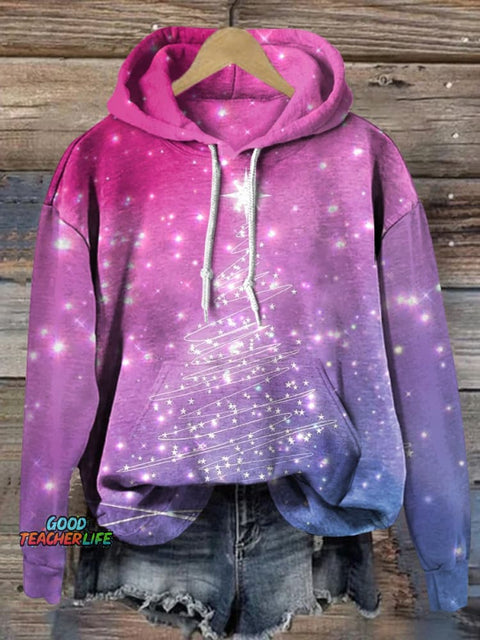 Star Christmas Tree Art Print Casual Hoodie Sweatshirt