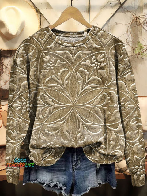 Floral Art Print Casual Sweatshirt
