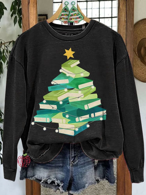 Christmas Book Print Casual Sweatshirt