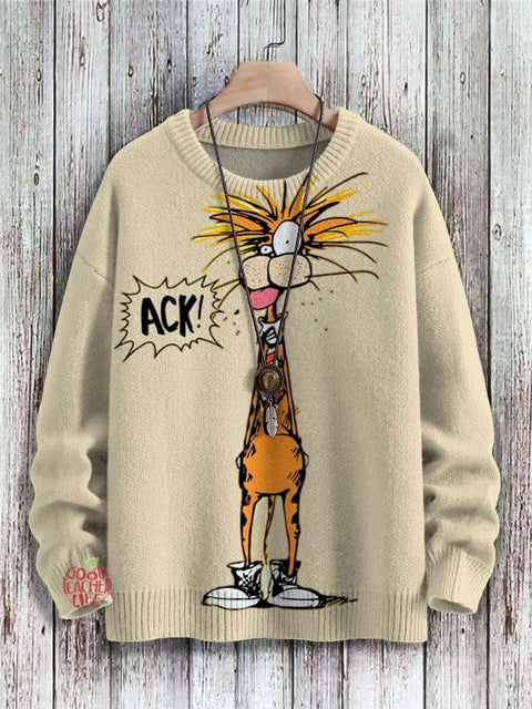 Funny Bill The Cat Art Print Knit Pullover Sweater