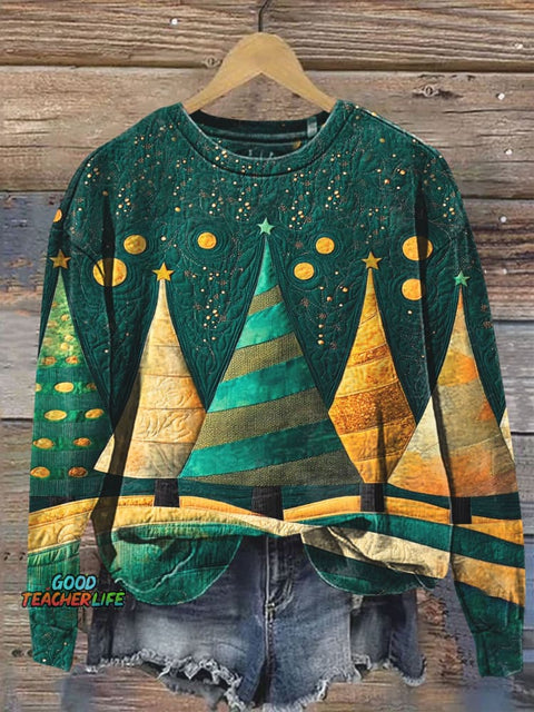 Green Christmas Tree Art Print Casual  Sweatshirt