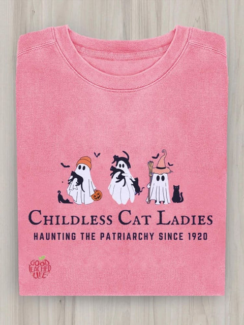 Childless Cat Ladies Haunting The Patriarchy Since 1920 Halloween Art Print Casual Sweatshirt