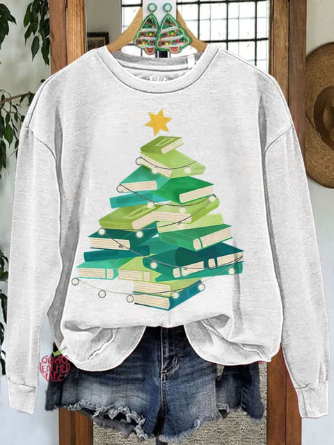 Christmas Book Print Casual Sweatshirt