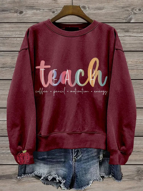 Teacher Life Casual Print Sweatshirt