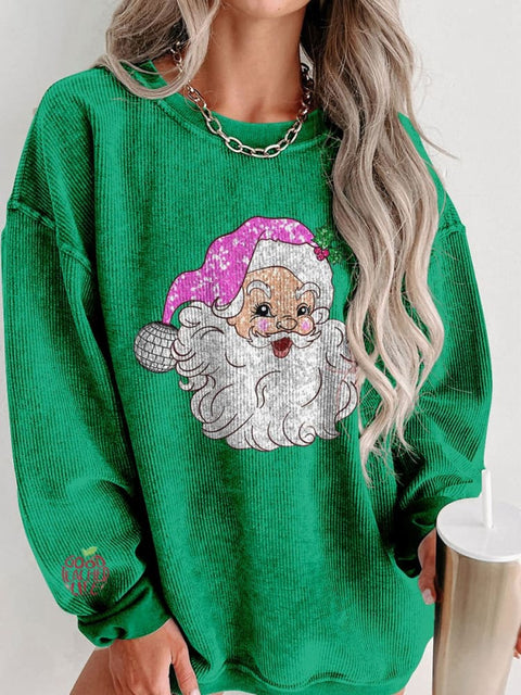 Women's Glitter Christmas Santa Claus Casual Print Shirt