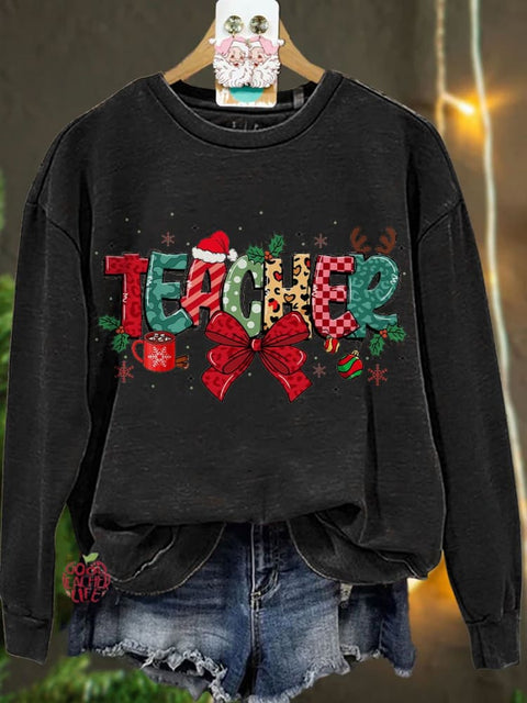 Teacher Christmas Coquette Love Christmas Casual Sweatshirt