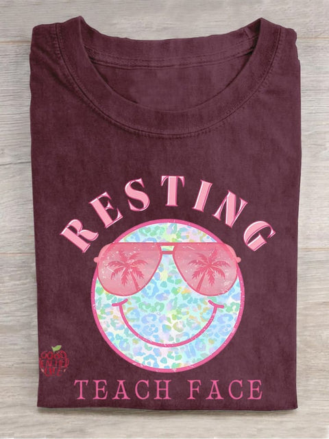 Resting Teach Face Casual Print T-shirt