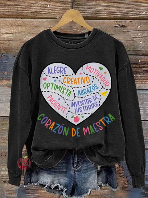 Corazon Maestra De Español Spanish Teacher Casual  Sweatshirt