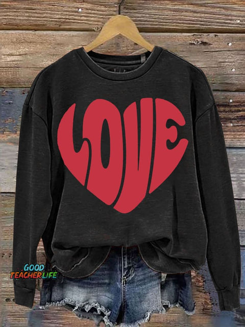 Valentines Day Funny Love Heart Print  Letter Print Casual Sweatshirt