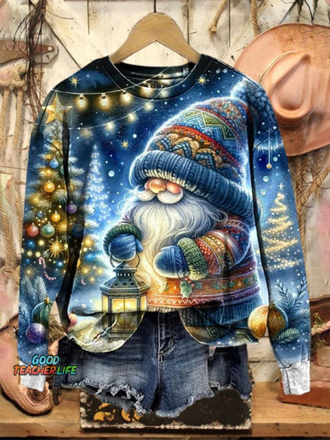 Lovely Christmas Gnome Art Print Casual Sweatshirt
