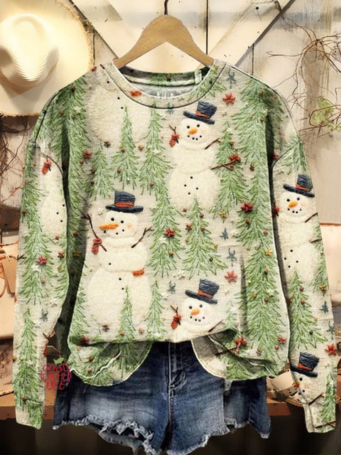 Women's Christmas Retro Snowman Prints Casual Sweatshirt