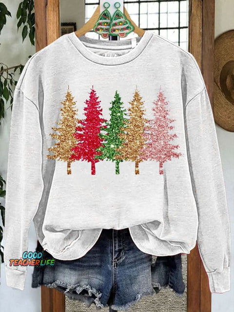 Christmas tree colorful sparkle glitter Casual  Sweatshirt