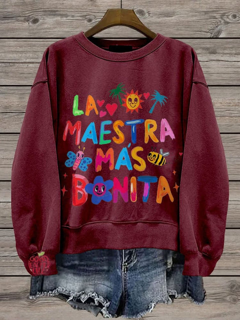 La Maestra Mas Bonita Casual Print Sweatshirt