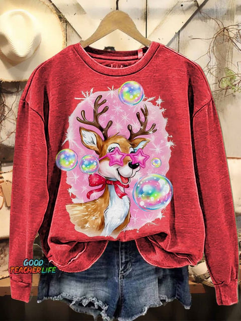 Iridescent Reindeer Christmas Casual Sweatshirt
