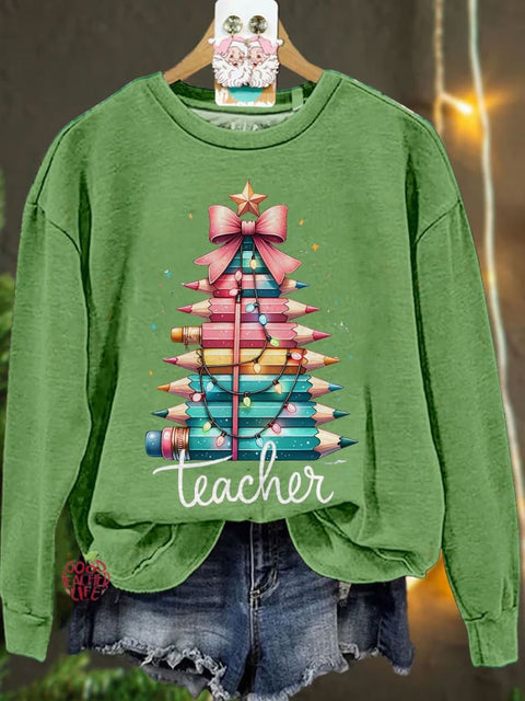 Christmas Pencil Tree Teacher Casual Sweatshirt