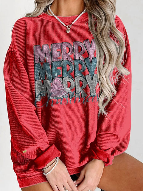 Women's Merry Christmas Stacked Casual Print Sweatshirt