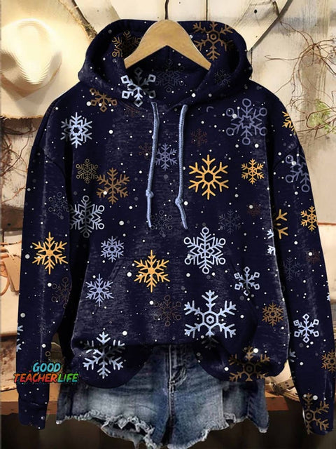 Christmas snowflake golden colorful Hooded Casual  Sweatshirt