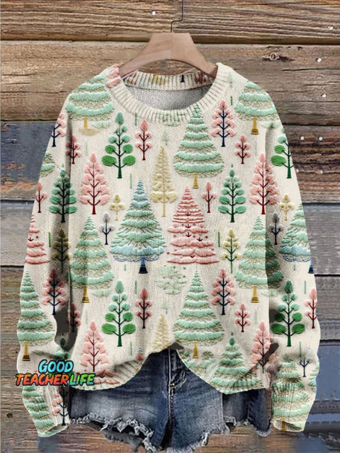 Christmas Gift Christmas Tree Art Print Knit Pullover Sweater