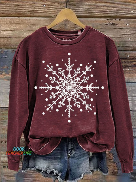 Snowflake Art Print Casual  Sweatshirt