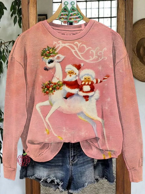 Christmas Reindeer Santa Print Casual Sweatshirt